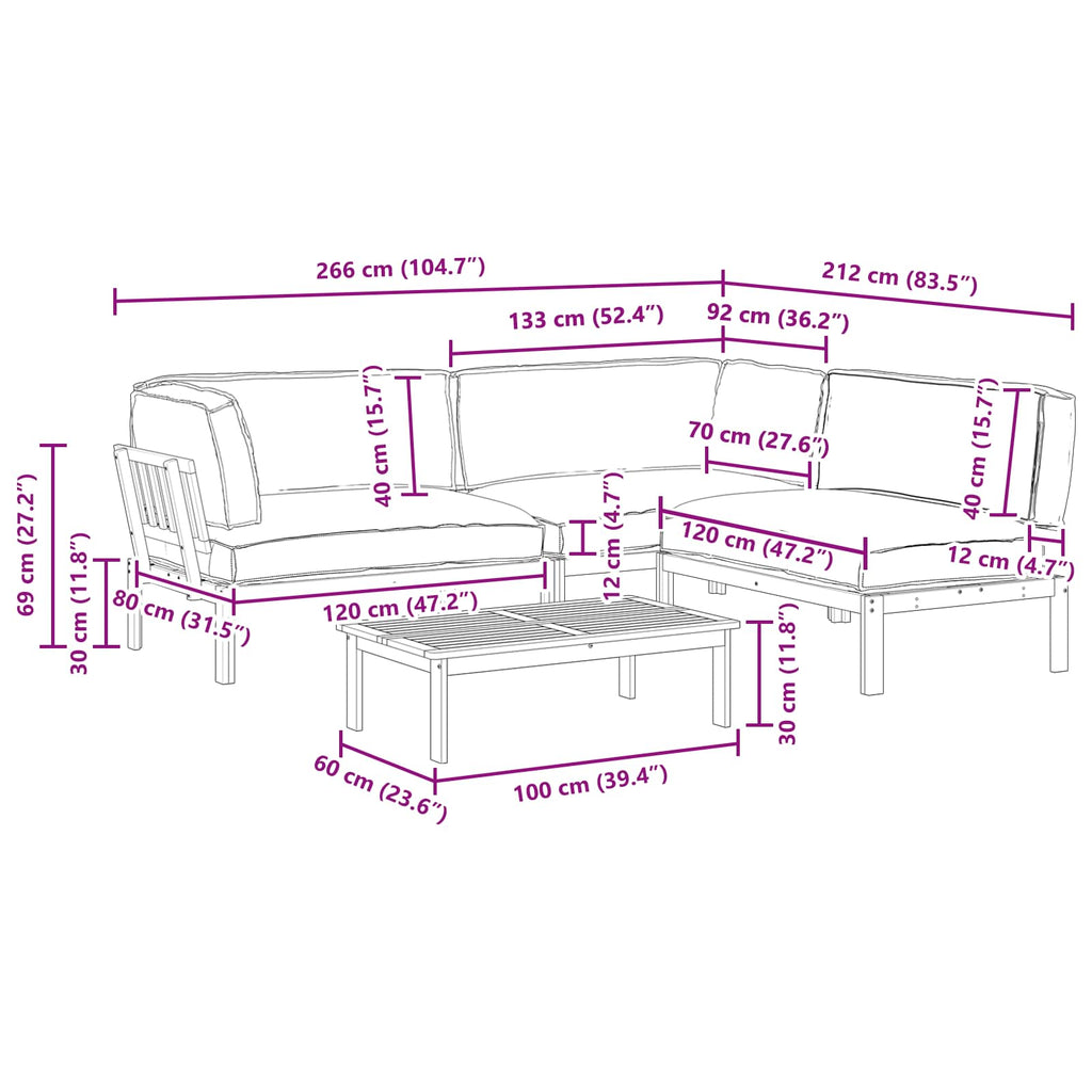 Juego de Sofá 4 pcs Gris Madera de Acacia Sólida