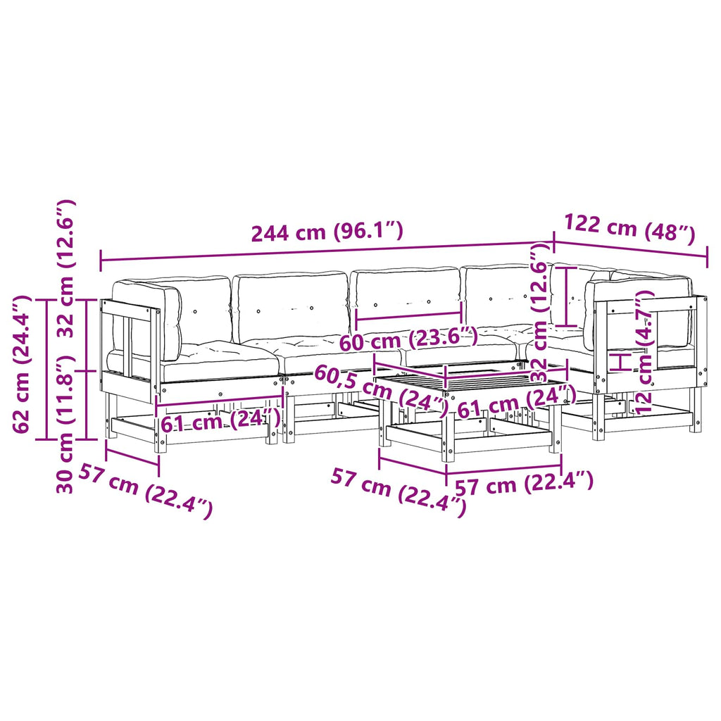 Conjunto de Sofás de Jardín 6 pcs Marrón Cera