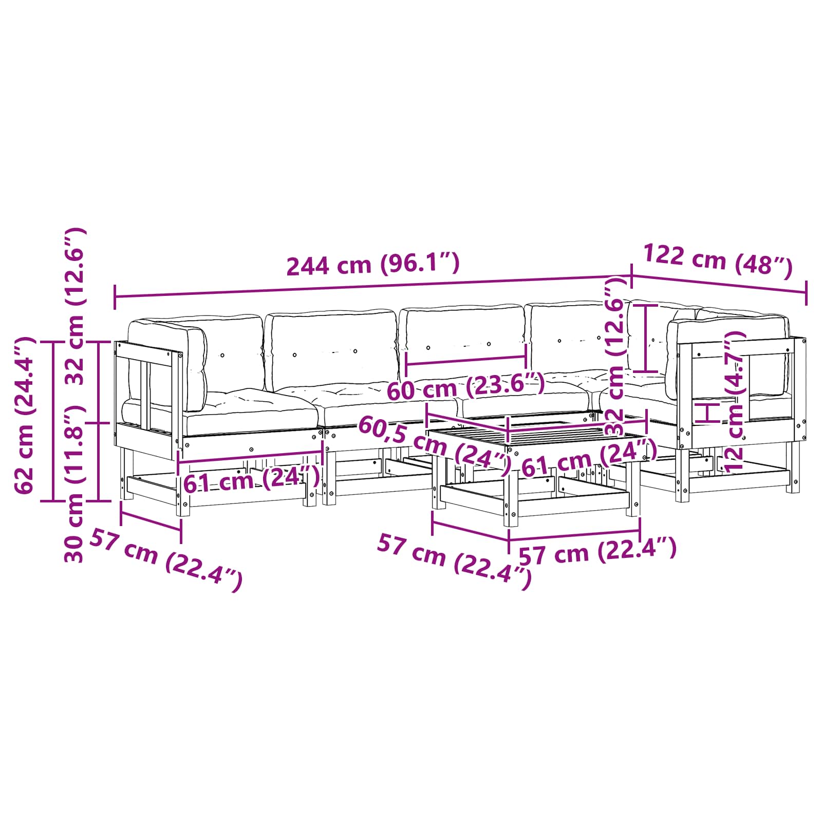 Conjunto de Sofás de Jardín 6 pcs Marrón Cera