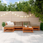 Conjunto de Sofás de Jardín 6 pcs Marrón Cera Pino macizo