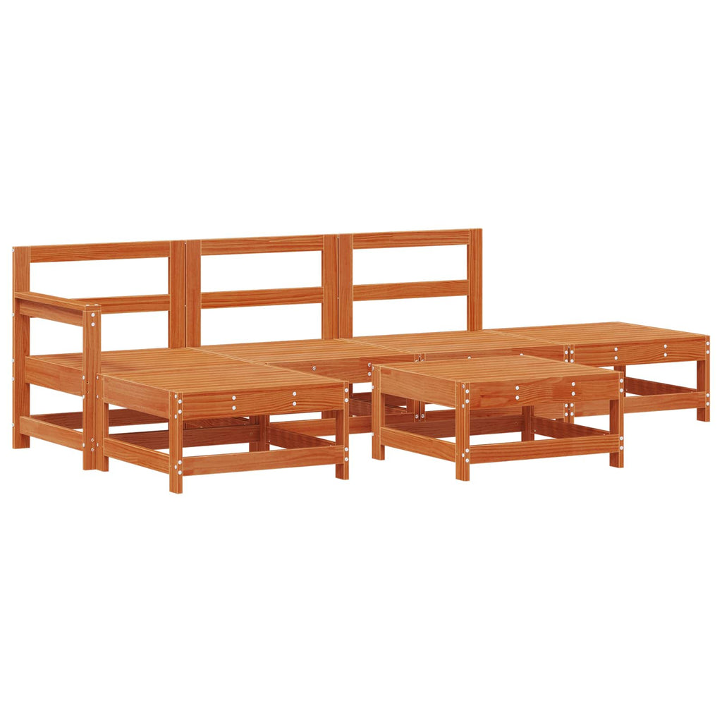 Conjunto de Sofás de Jardín 6 pcs Marrón Cera Pino macizo