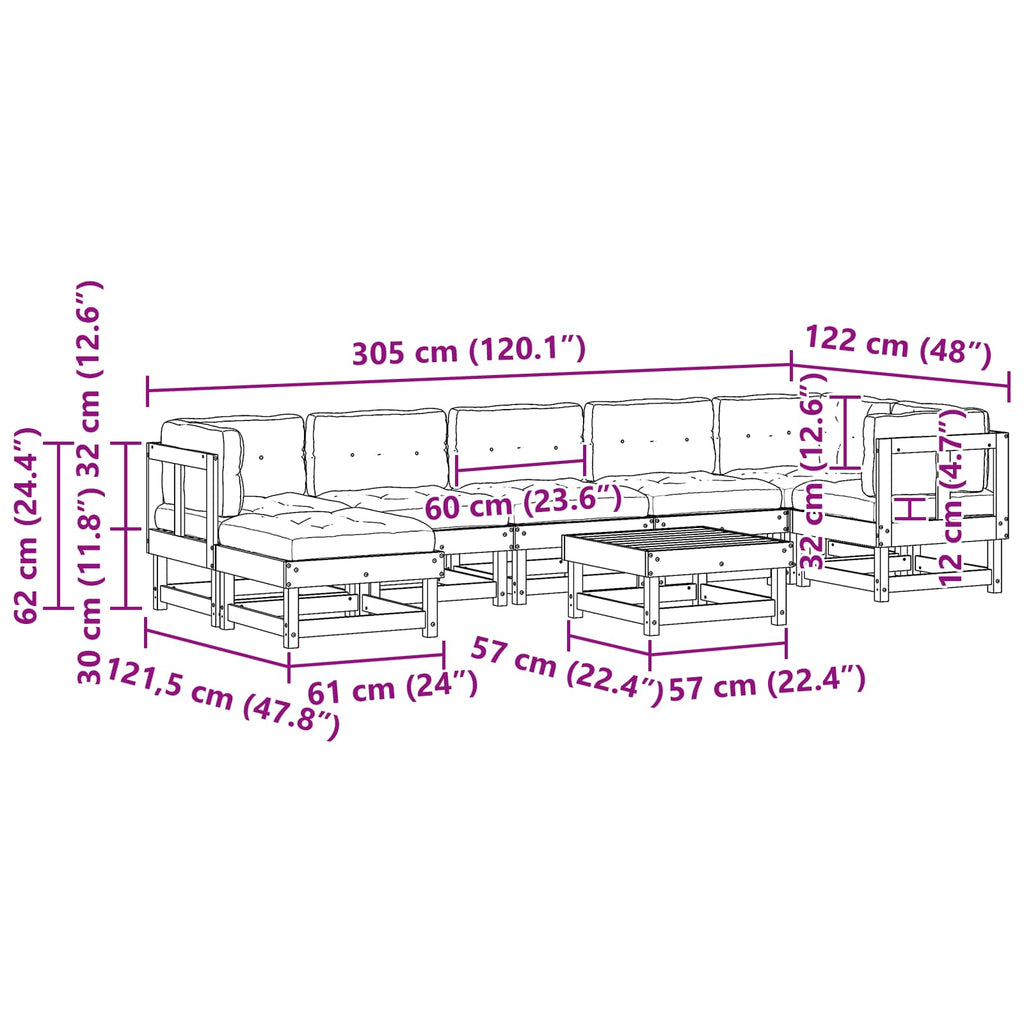 Conjunto de Sofás de Jardín ARAKIL 8 pcs Marrón Cera