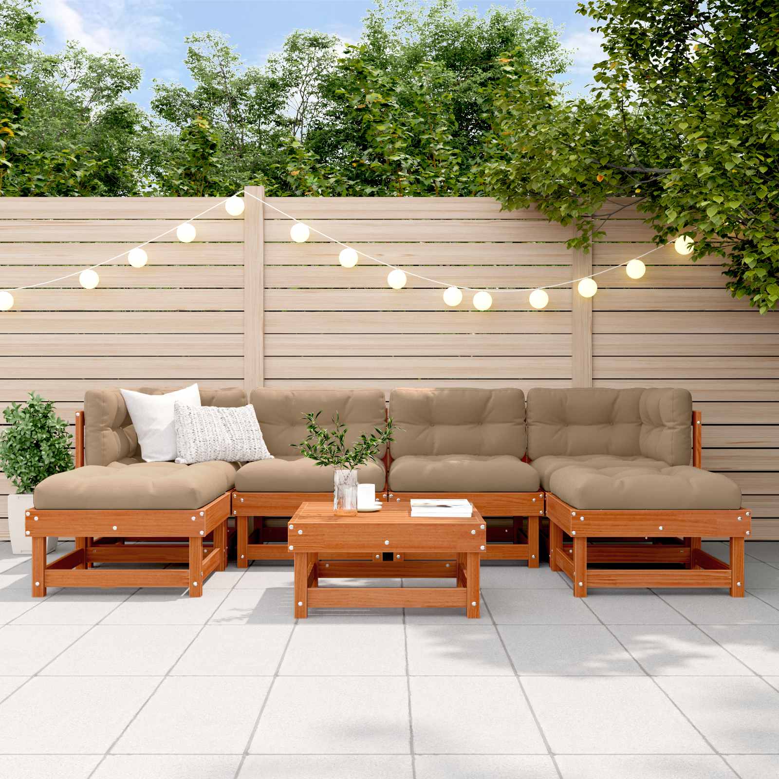 Conjunto de Sofás de Jardín 7 pcs Marrón Cera