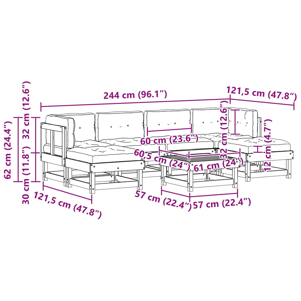 Conjunto de Sofás de Jardín 7 pcs Marrón Cera