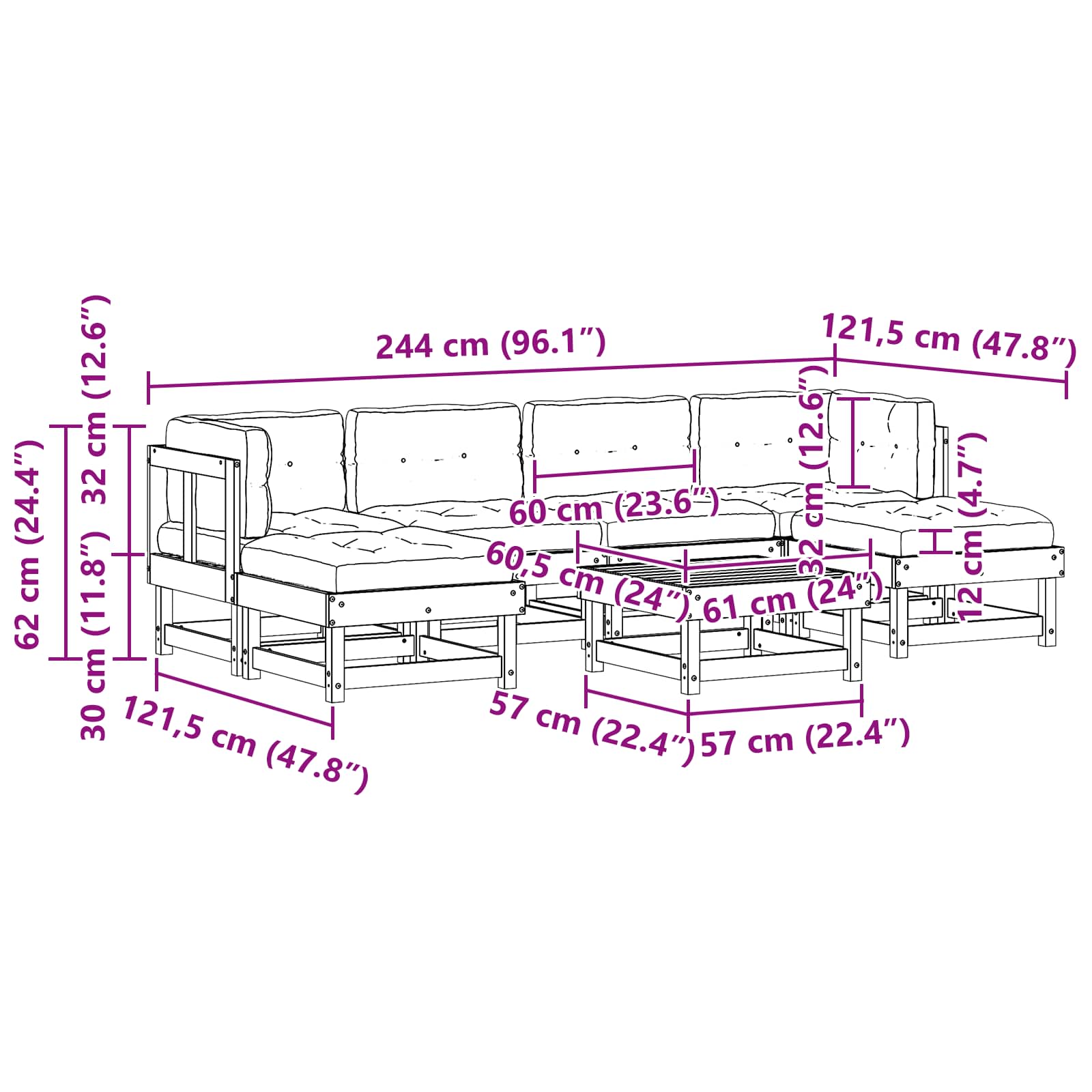 Conjunto de Sofás de Jardín 7 pcs Marrón Cera