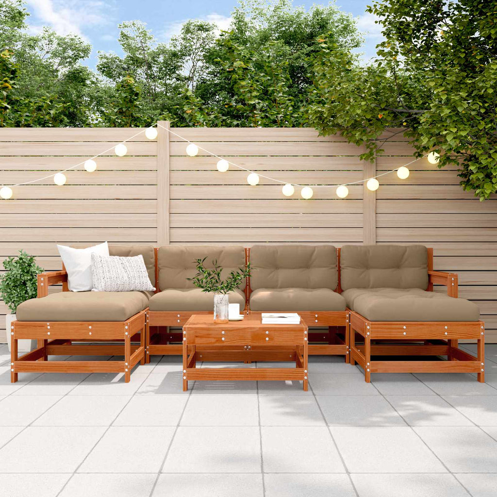 Conjunto de Sofás de Jardín 7 pcs Marrón Cera