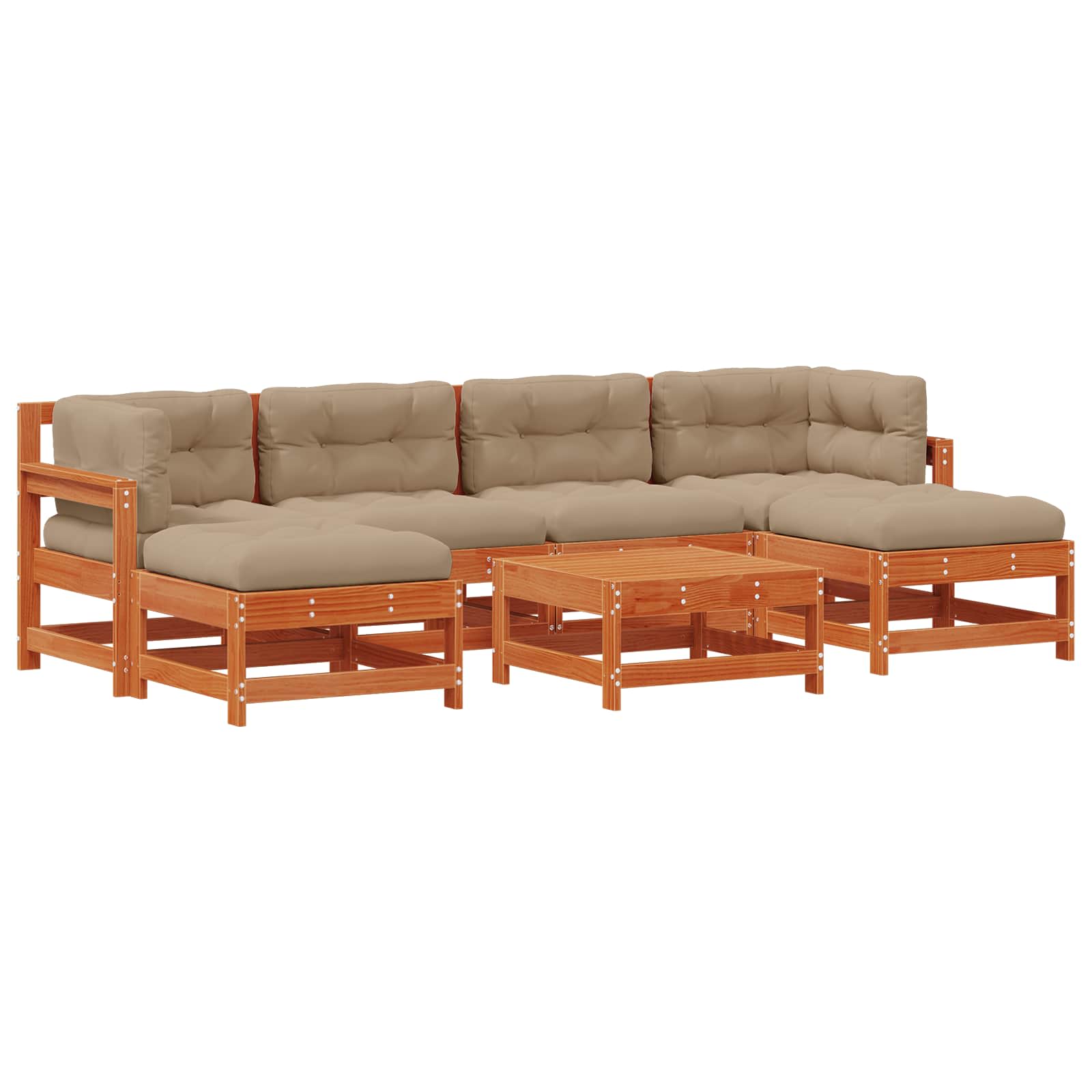 Conjunto de Sofás de Jardín 7 pcs Marrón Cera