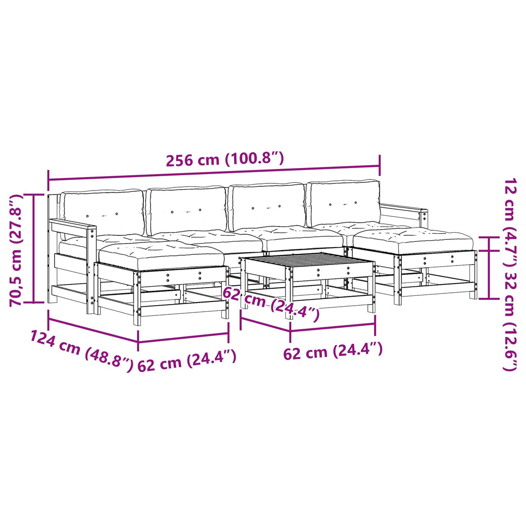 Conjunto de Sofás de Jardín 7 pcs Marrón Cera