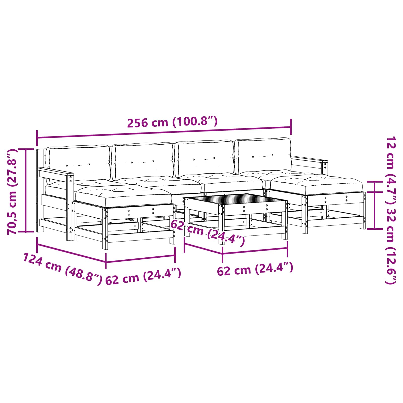 Conjunto de Sofás de Jardín 7 pcs Marrón Cera