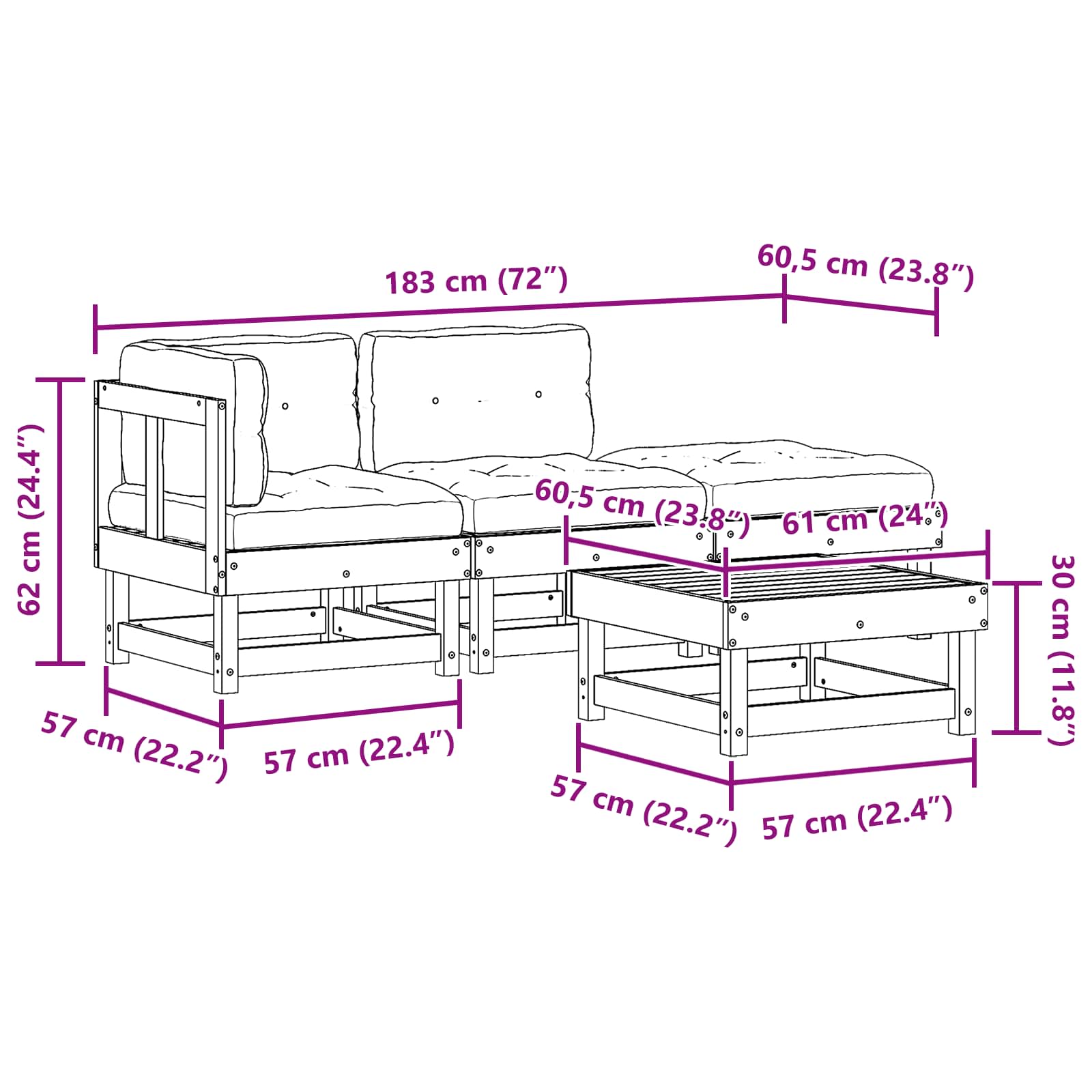Conjunto de Sofás de Jardín 4 pcs Marrón Cera