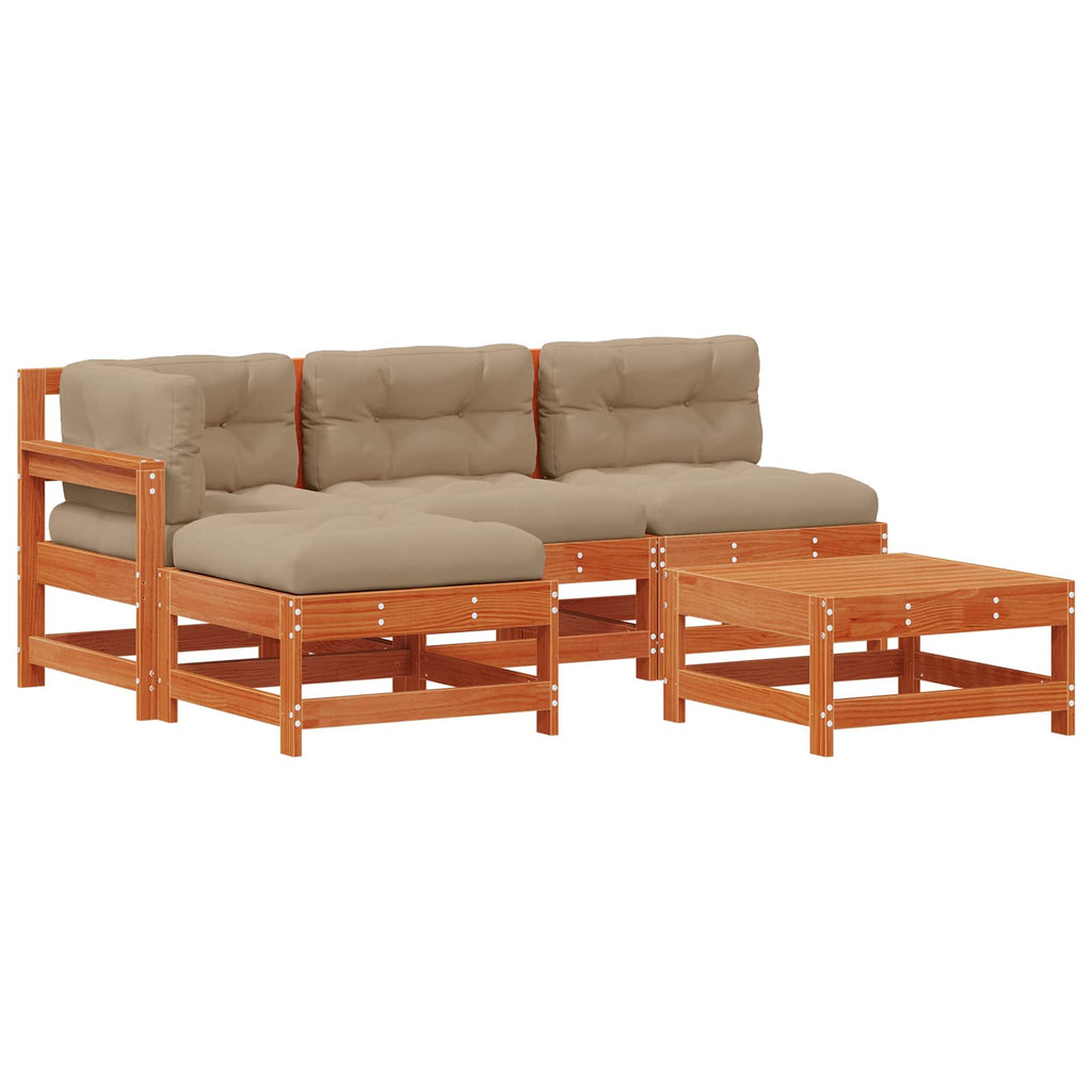 Conjunto de Sofás de Jardín 5 pcs Marrón Cera