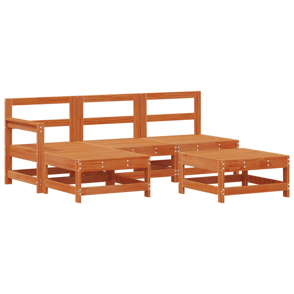 Conjunto de Sofás de Jardín 5 pcs Marrón Cera