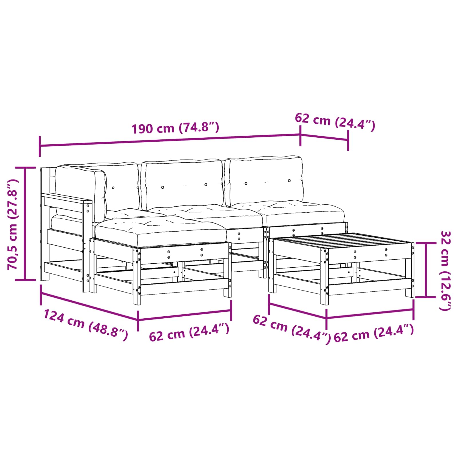 Conjunto de Sofás de Jardín 5 pcs Marrón Cera