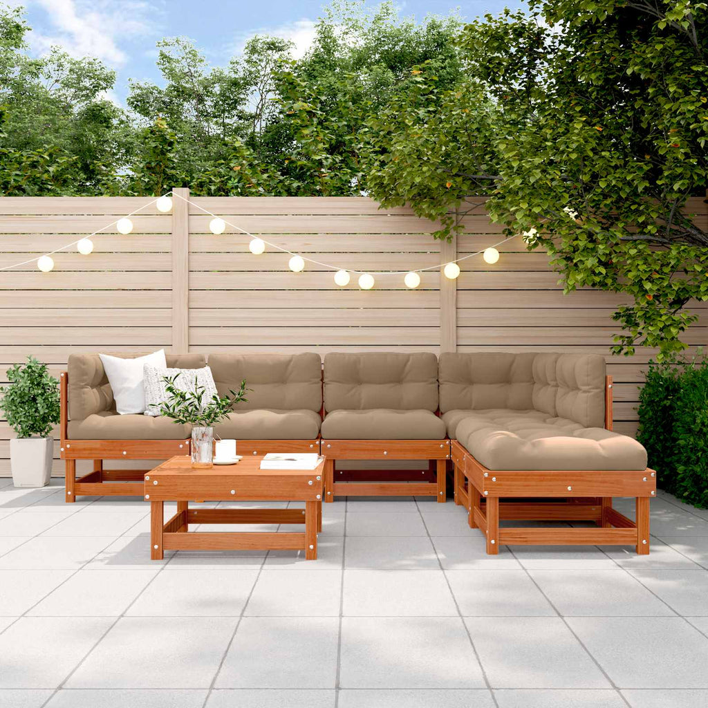 Conjunto de Sofás de Jardín 7 pcs Marrón Cera