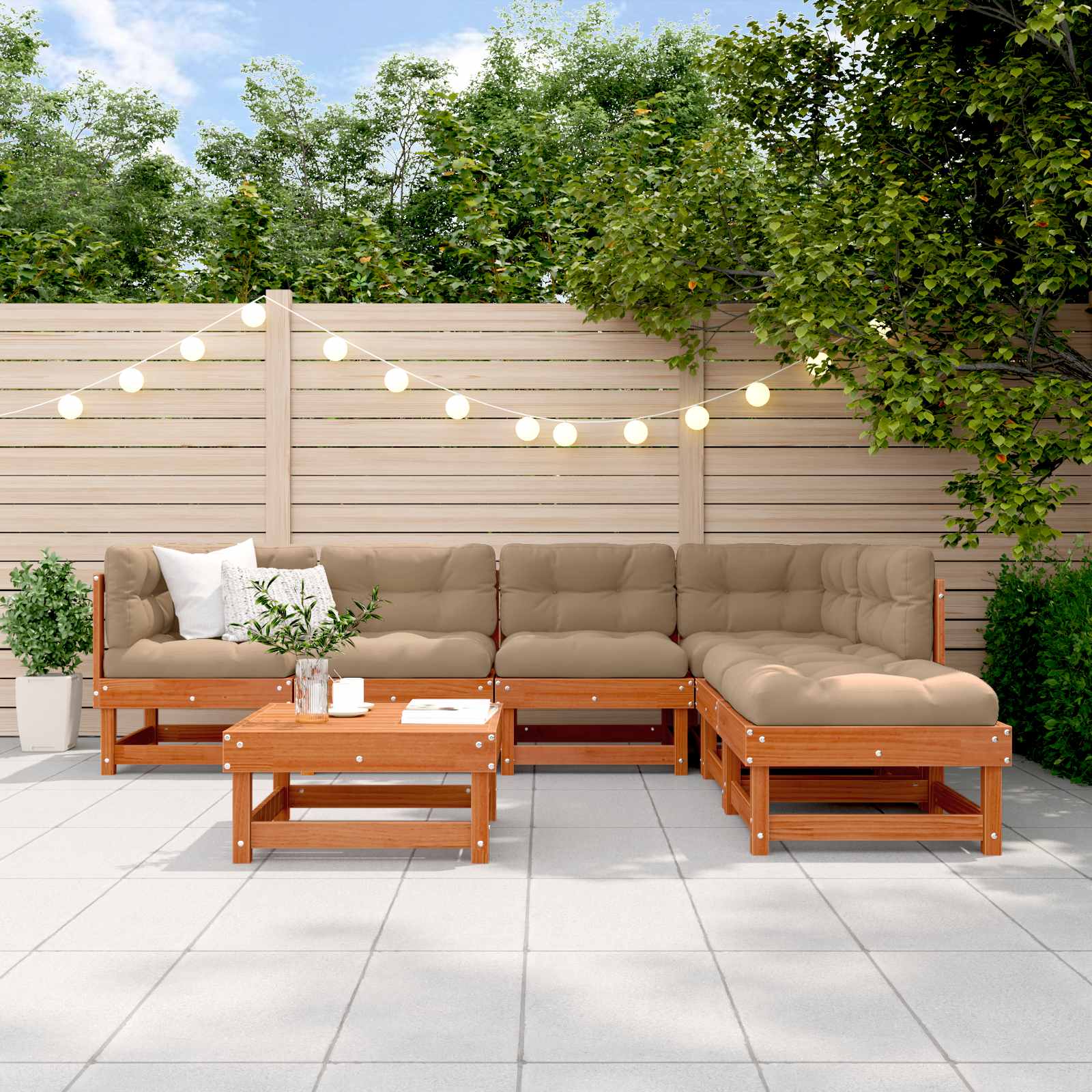 Conjunto de Sofás de Jardín 7 pcs Marrón Cera
