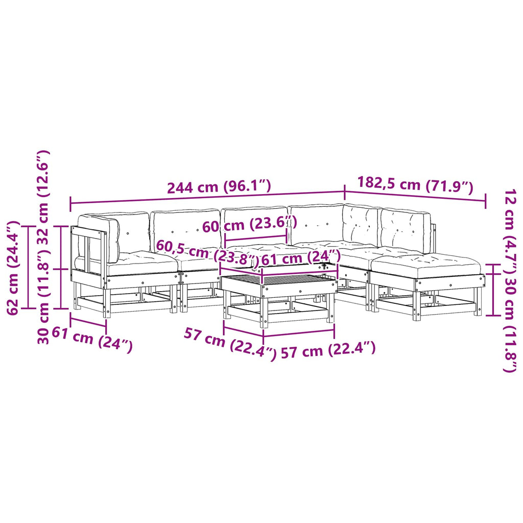 Conjunto de Sofás de Jardín 7 pcs Marrón Cera