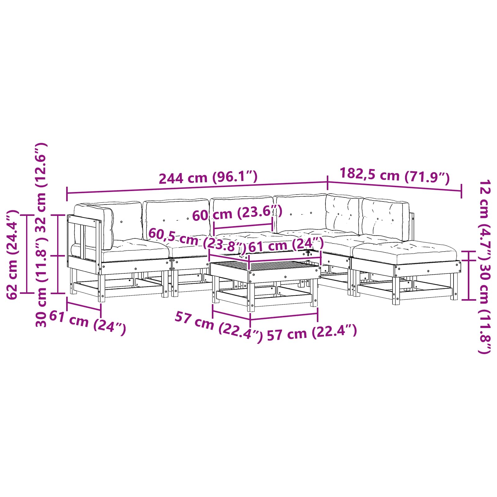 Conjunto de Sofás de Jardín 7 pcs Marrón Cera