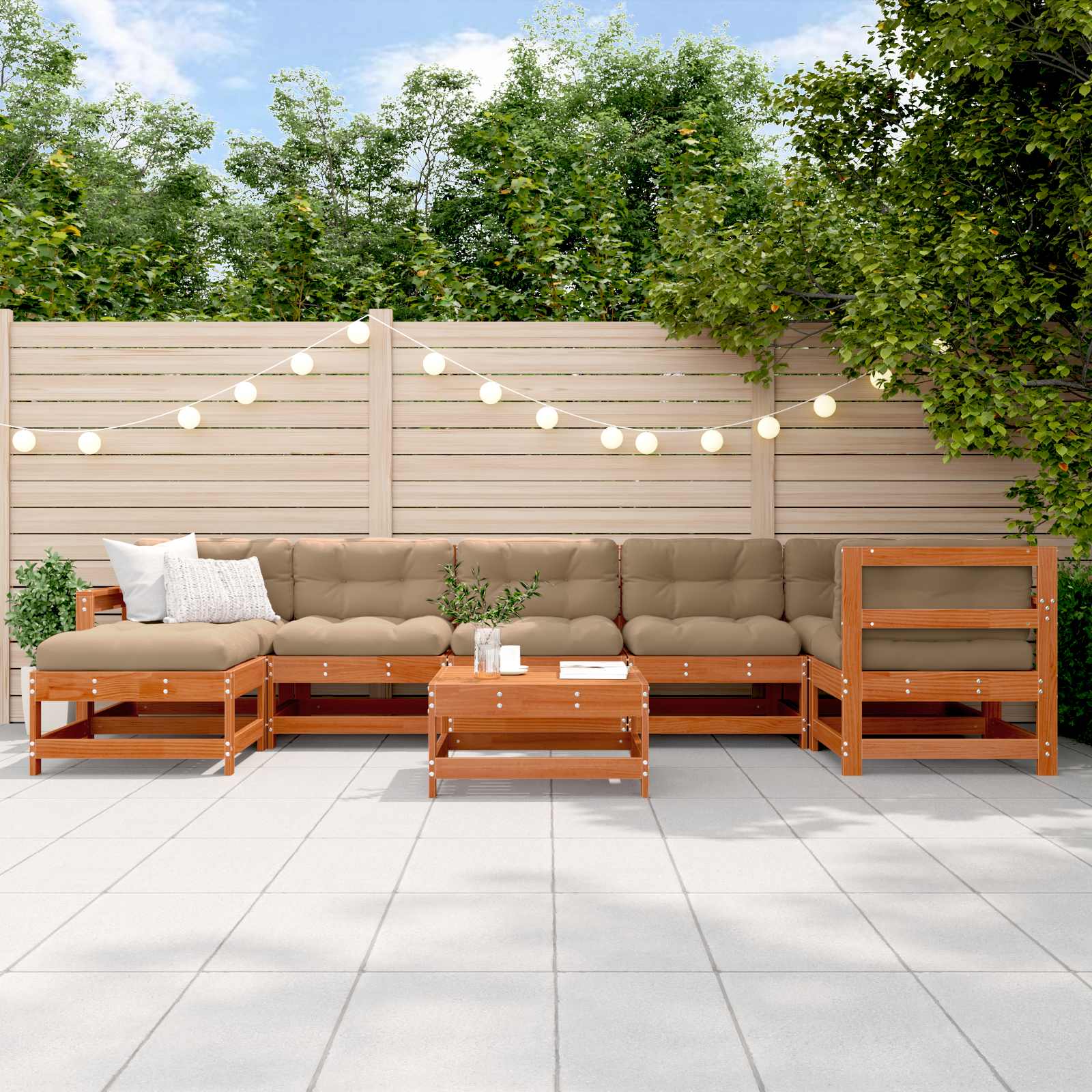 Conjunto de Sofás de Jardín 8 pcs Marrón Cera