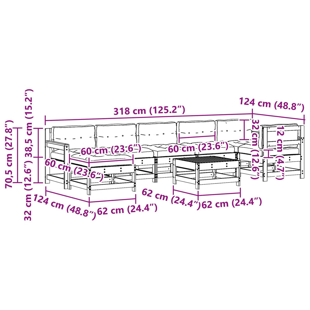 Conjunto de Sofás de Jardín 8 pcs Marrón Cera