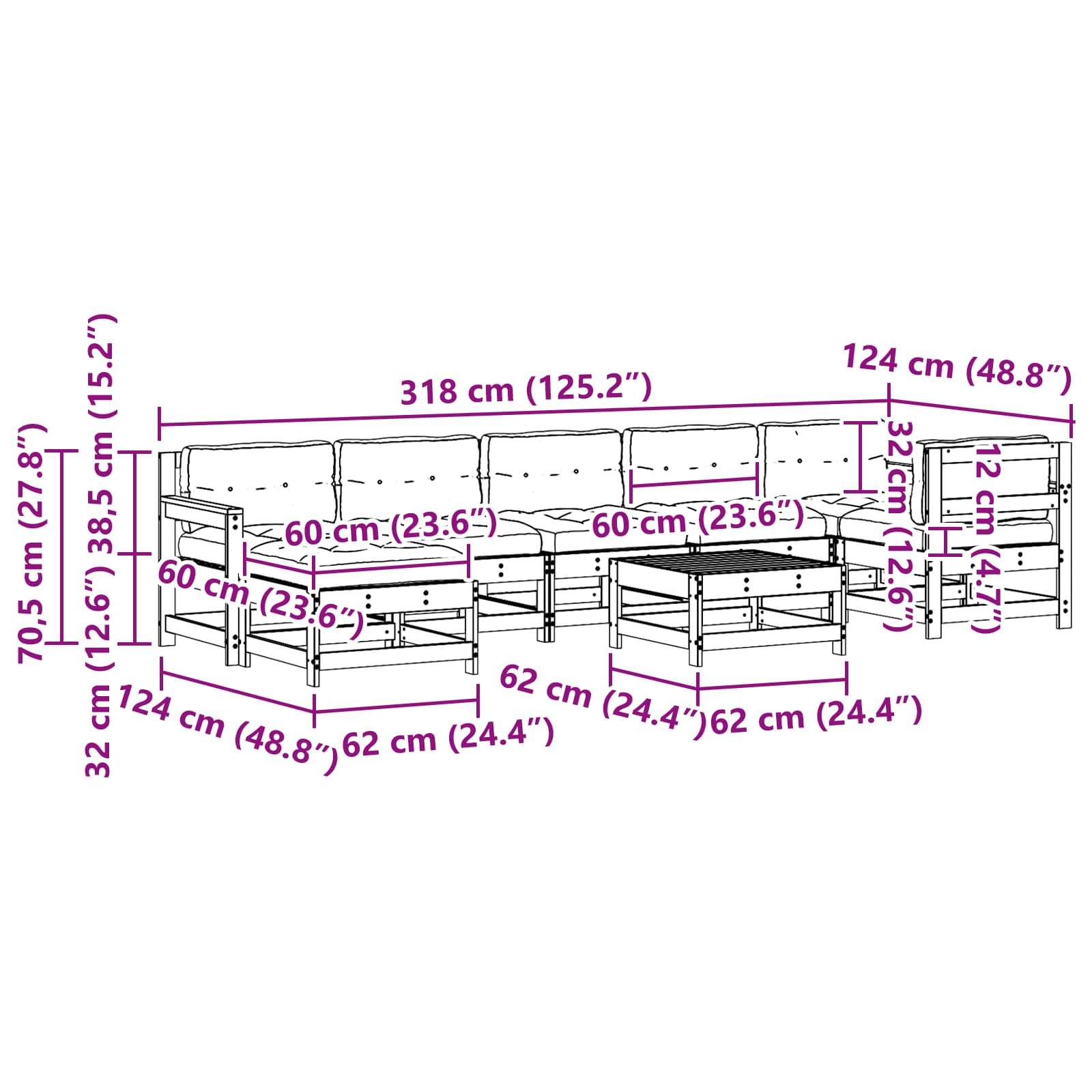 Conjunto de Sofás de Jardín 8 pcs Marrón Cera
