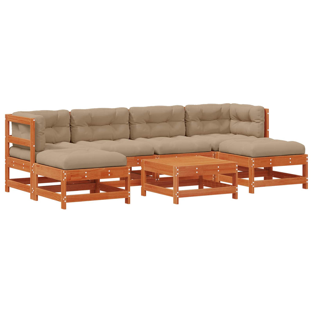 Conjunto de Sofás de Jardín 7 pcs Marrón Cera