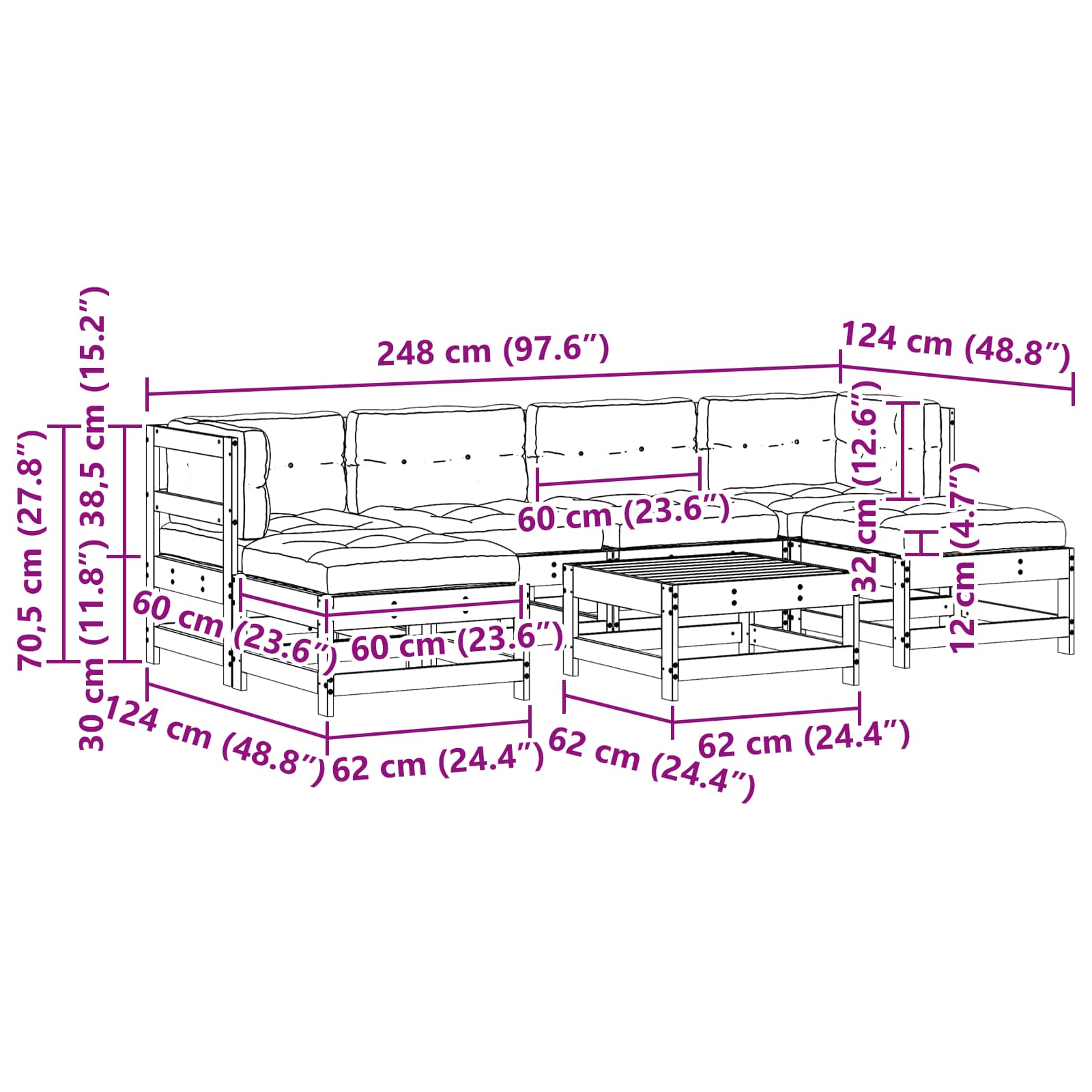 Conjunto de Sofás de Jardín 7 pcs Marrón Cera