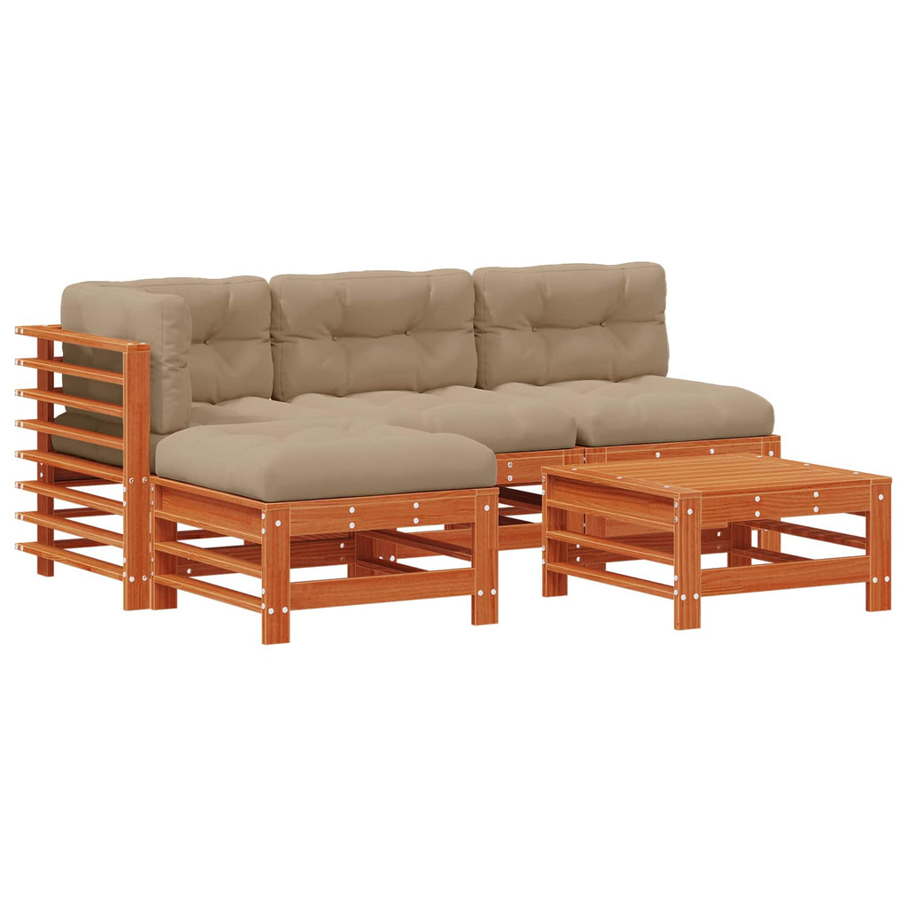 Conjunto de Sofás de Jardín 5 pcs Marrón Cera
