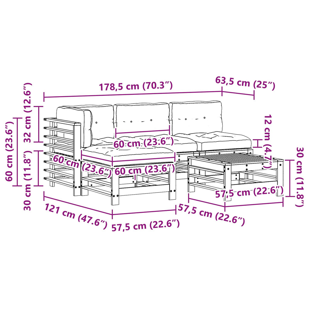 Conjunto de Sofás de Jardín 5 pcs Marrón Cera
