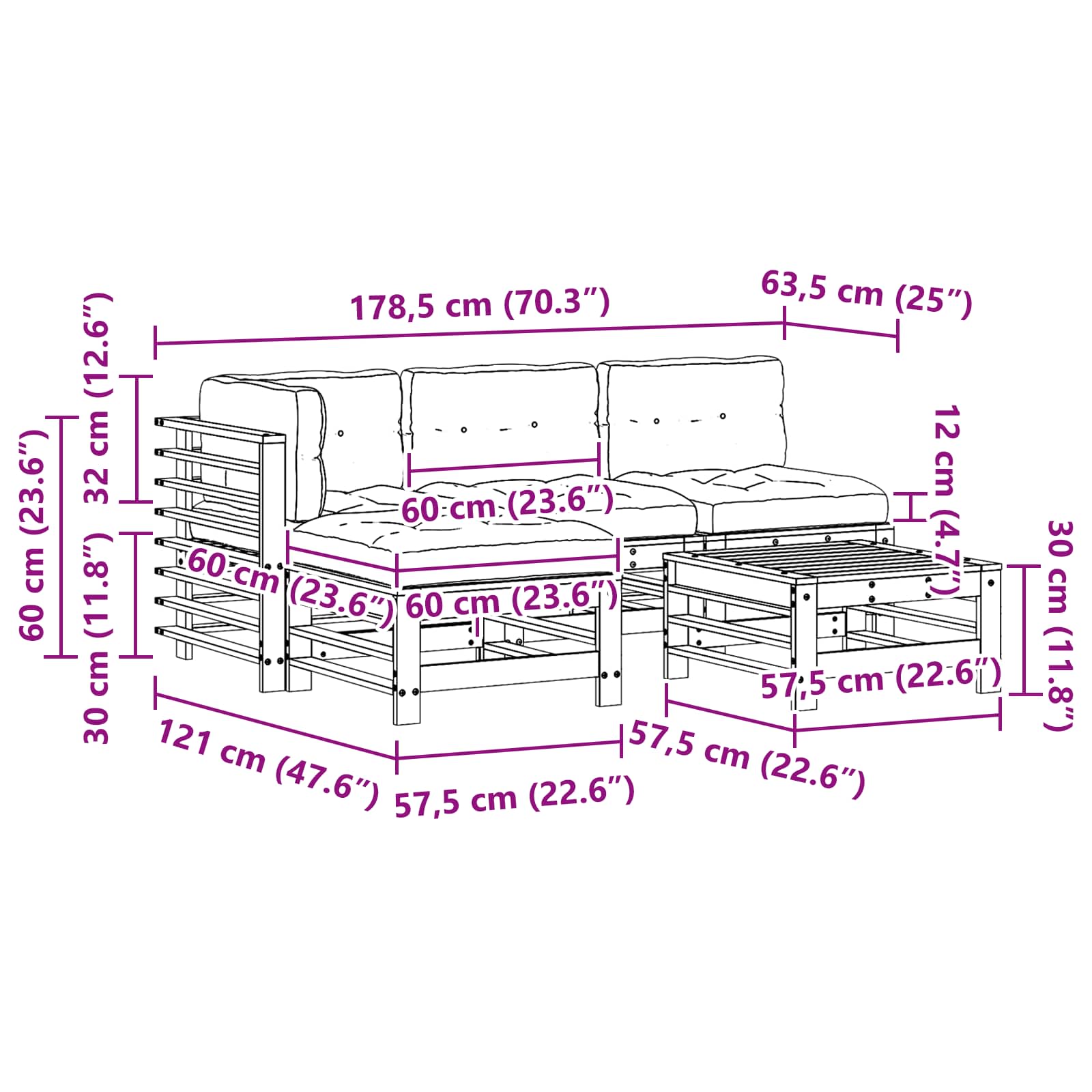 Conjunto de Sofás de Jardín 5 pcs Marrón Cera