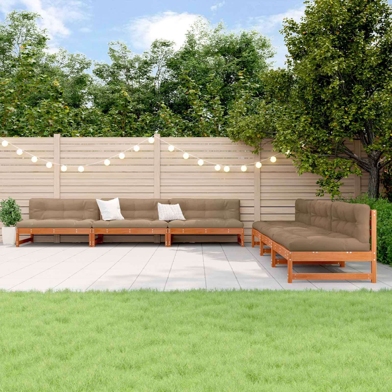 Conjunto de Sofás de Jardín 6 pcs Marrón Cera Pino macizo