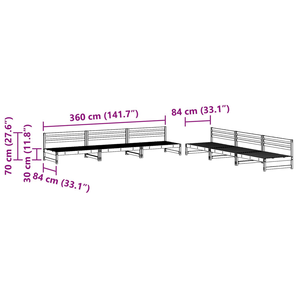 Conjunto de Sofás de Jardín 6 pcs Marrón Cera Pino macizo