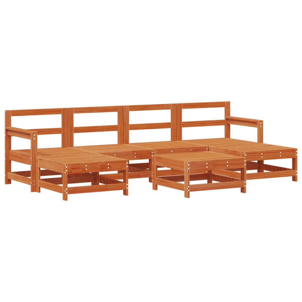 Conjunto de Sofás de Jardín 7 pcs Marrón Cera Pino macizo