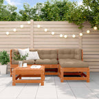 Conjunto de Sofás de Jardín 5 pcs Marrón Cera Pino macizo
