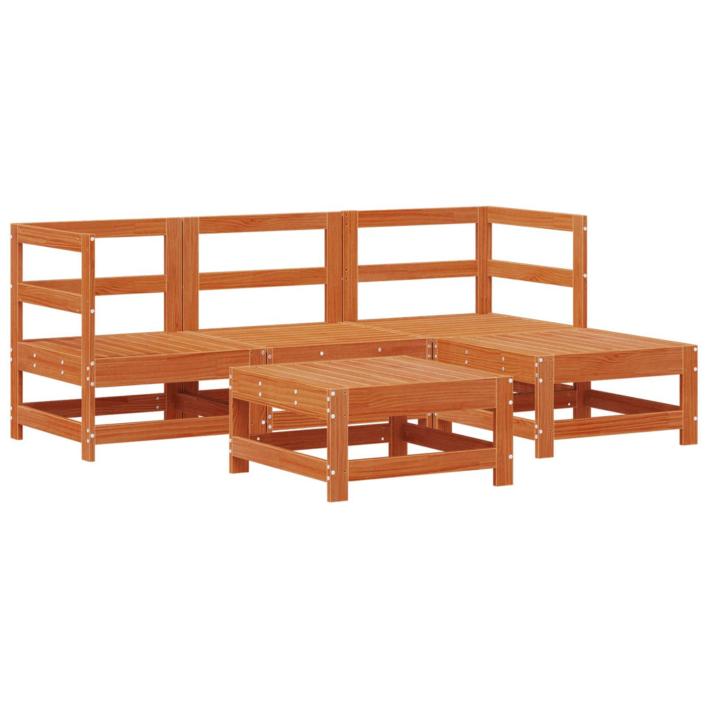 Conjunto de Sofás de Jardín 5 pcs Marrón Cera Pino macizo