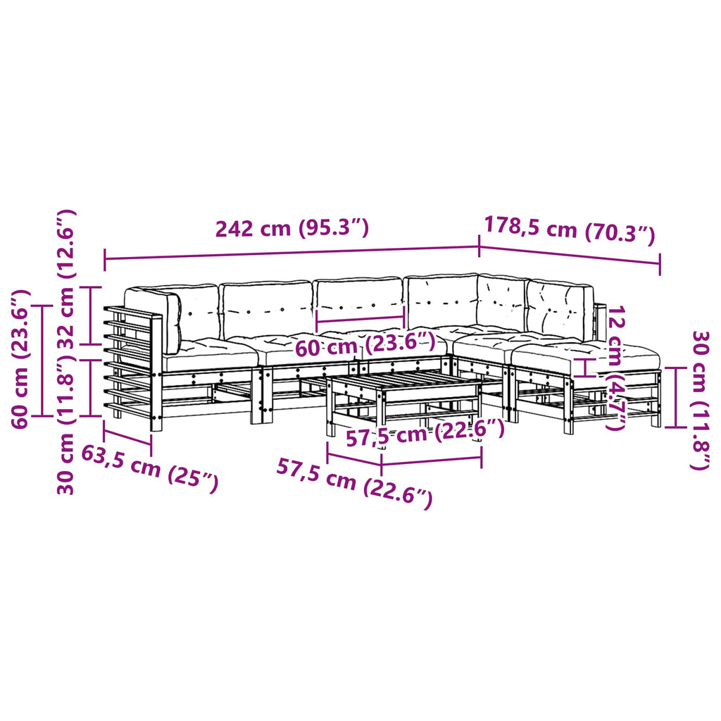 Conjunto de Sofás de Jardín 7 pcs Marrón Cera