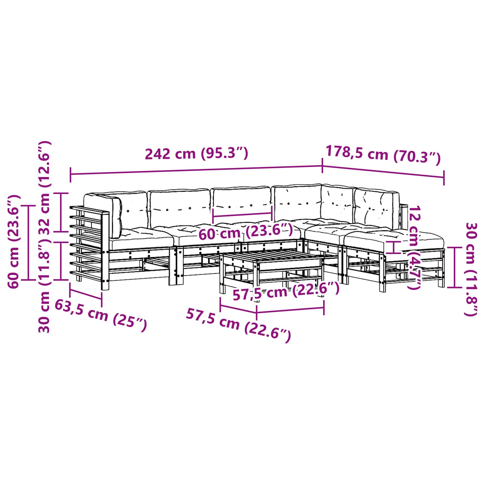 Conjunto de Sofás de Jardín 7 pcs Marrón Cera