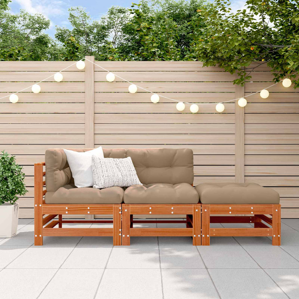 Conjunto de Sofás de Jardín 3 pcs Marrón Cera