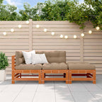 Conjunto de Sofás de Jardín 3 pcs Marrón Cera