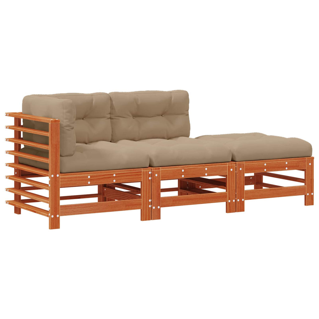 Conjunto de Sofás de Jardín 3 pcs Marrón Cera