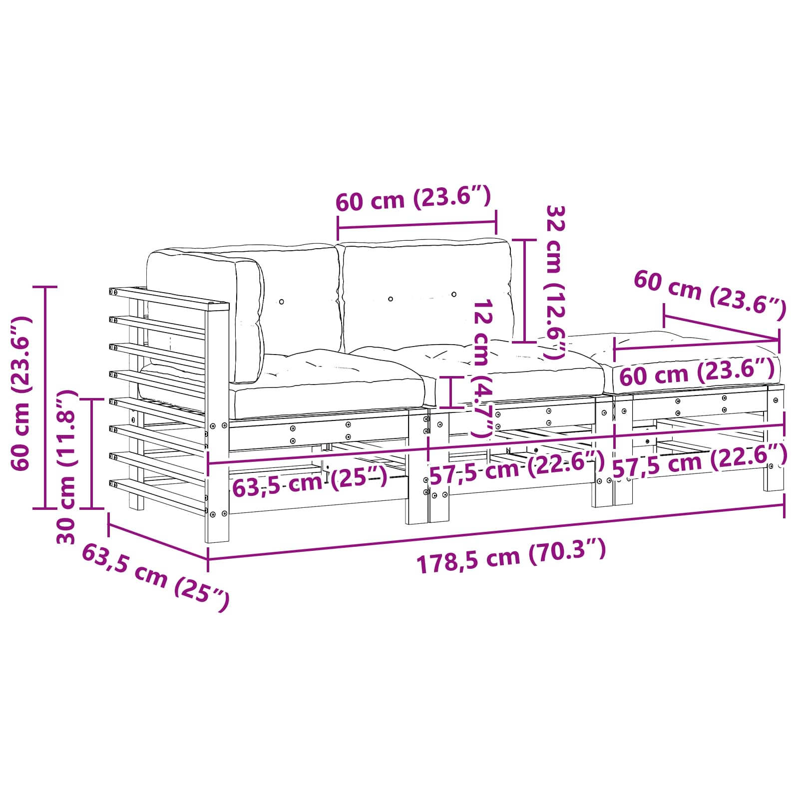 Conjunto de Sofás de Jardín 3 pcs Marrón Cera
