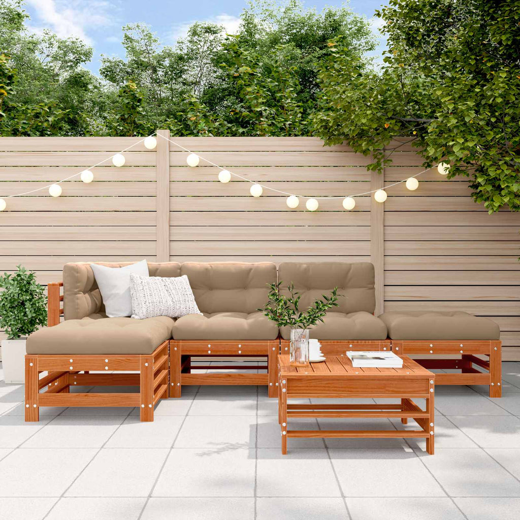 Conjunto de Sofás de Jardín 6 pcs Marrón Cera