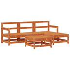 Conjunto de Sofás de Jardín 5 pcs Marrón Cera Pino macizo