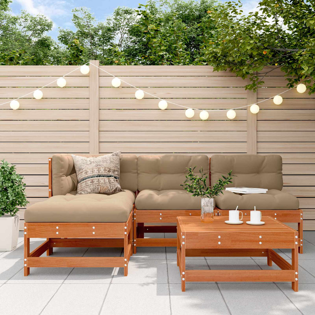 Conjunto de Sofás de Jardín 5 pcs Marrón Cera Pino macizo