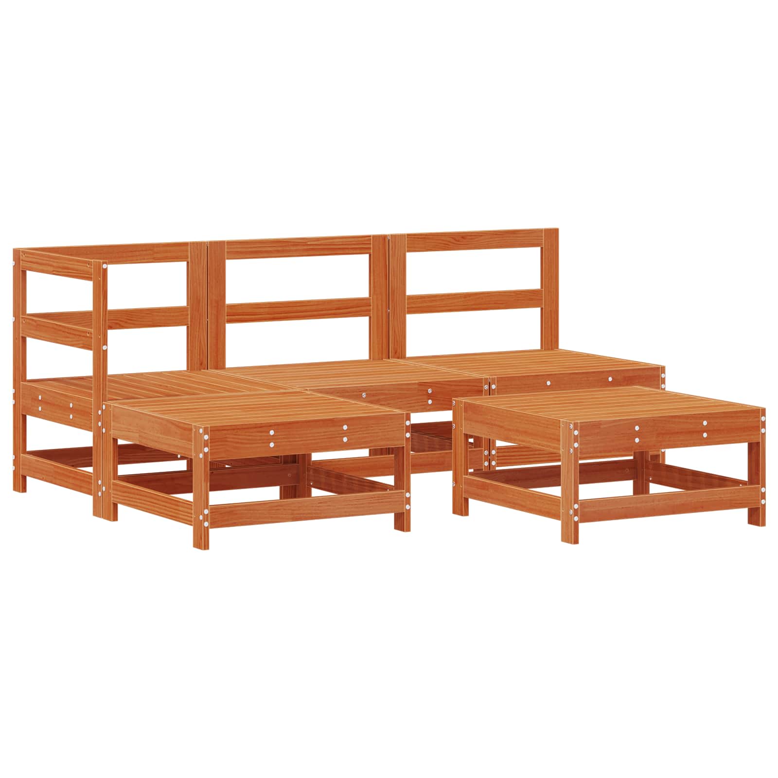 Conjunto de Sofás de Jardín 5 pcs Marrón Cera Pino macizo