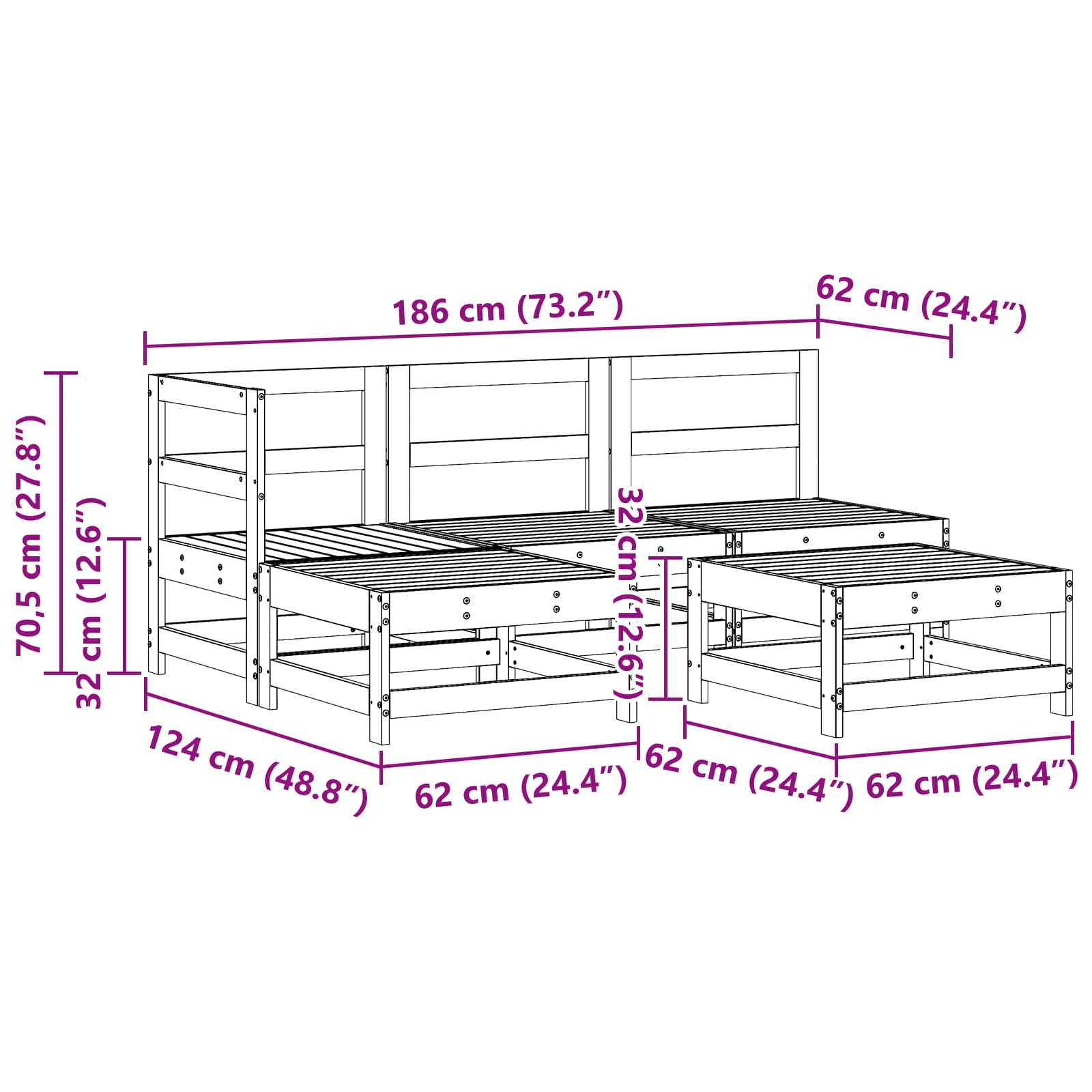 Conjunto de Sofás de Jardín 5 pcs Marrón Cera Pino macizo