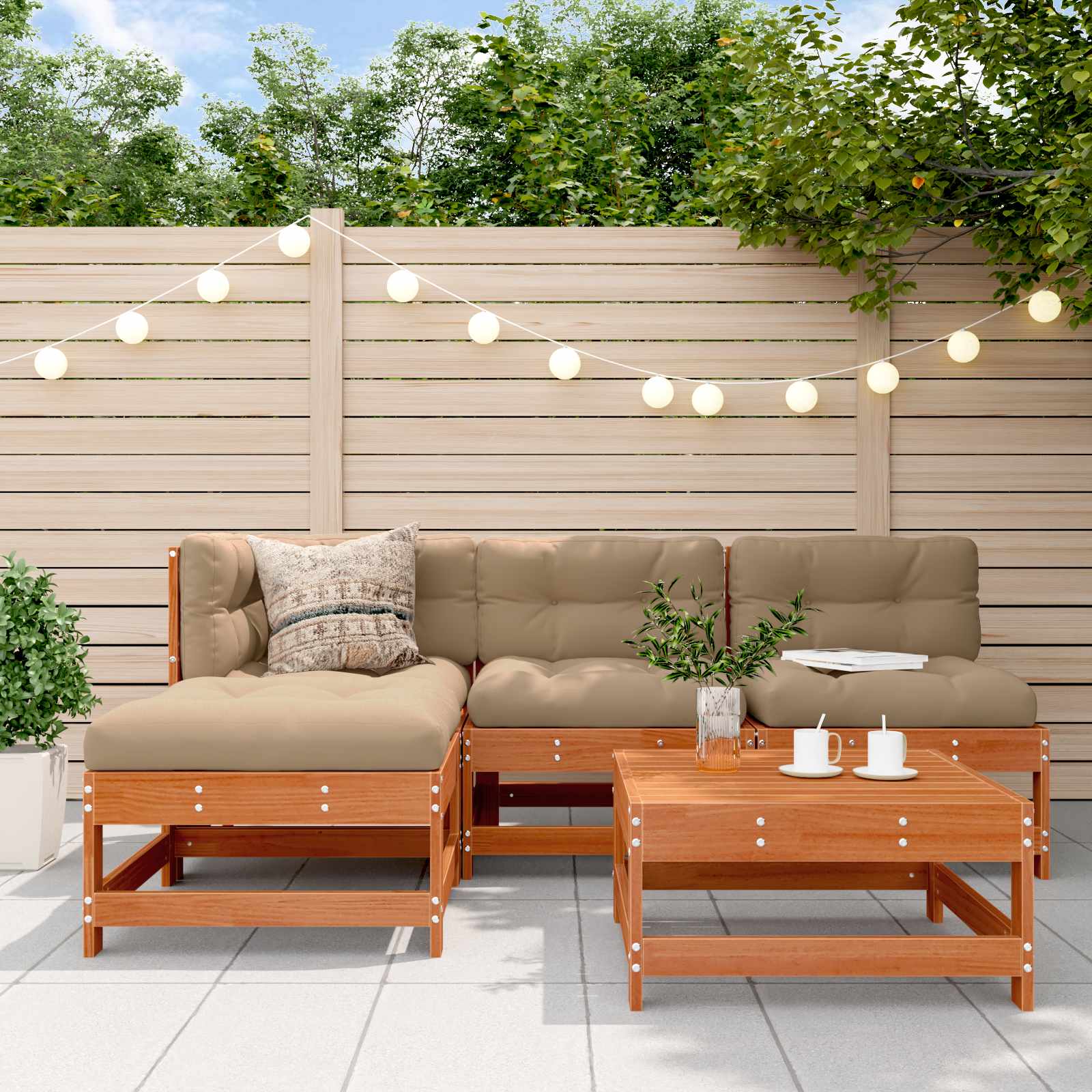 Conjunto de Sofás de Jardín 10 pcs Marrón Cera Pino macizo