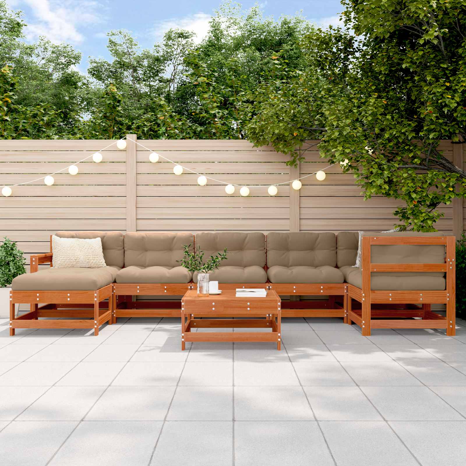 Conjunto de Sofás de Jardín 8 pcs Marrón Cera Pino macizo