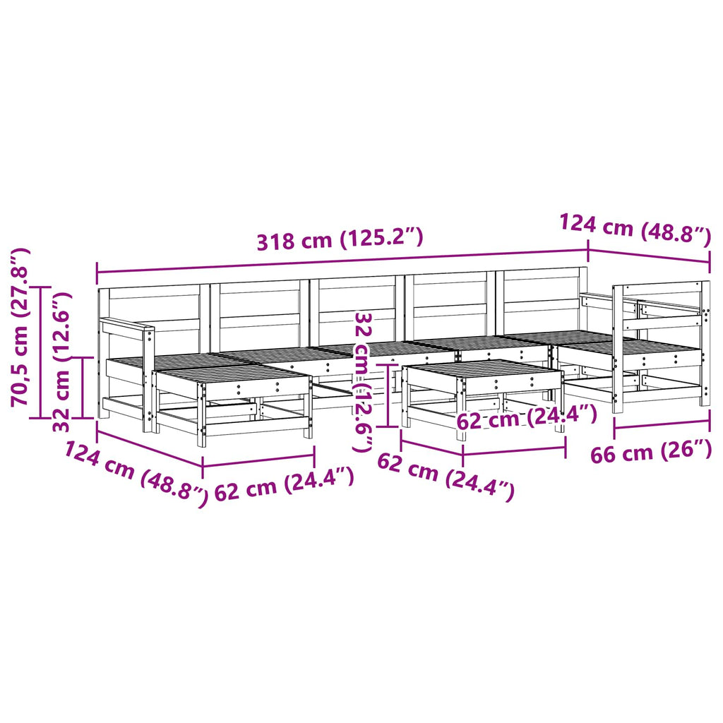 Conjunto de Sofás de Jardín 8 pcs Marrón Cera Pino macizo