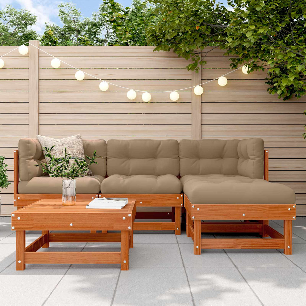 Conjunto de Sofás de Jardín 5 pcs Marrón Cera Pino macizo