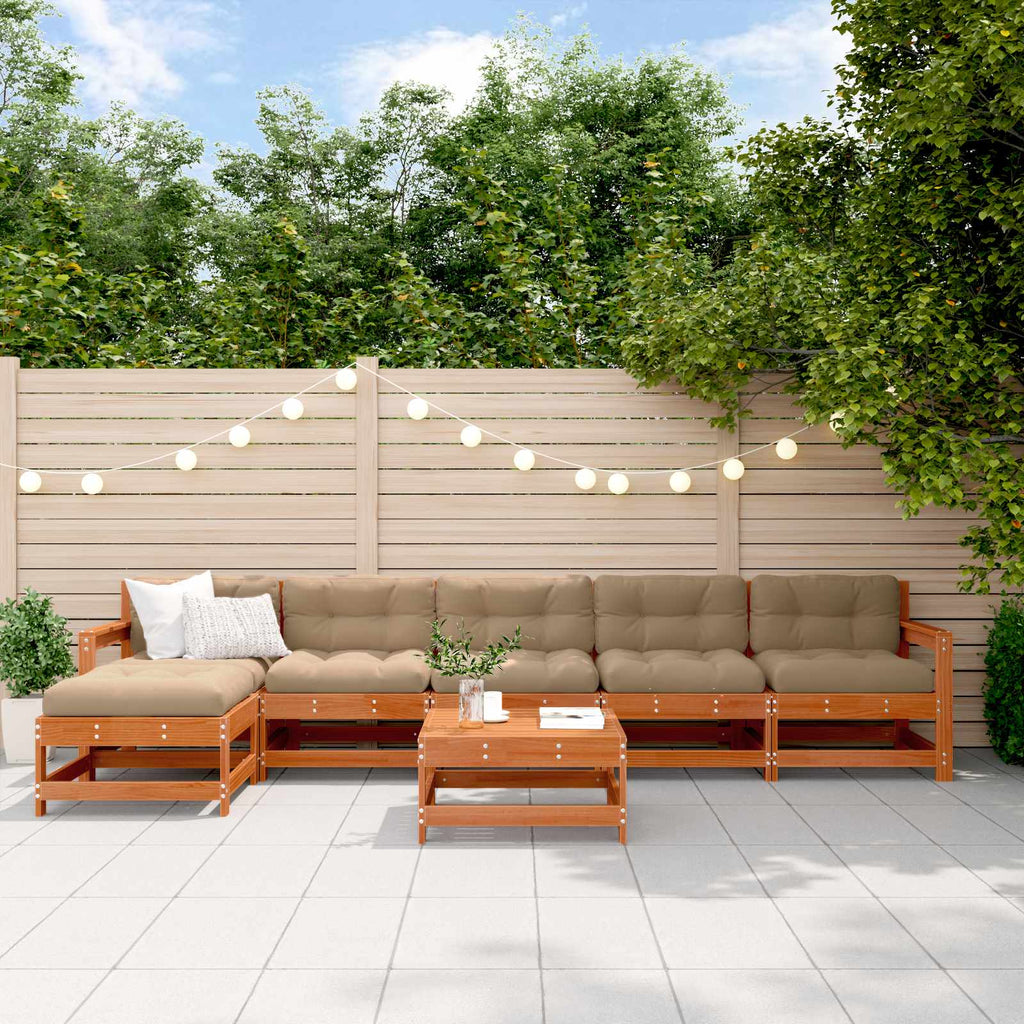 Conjunto de Sofás de Jardín 7 pcs Marrón Cera